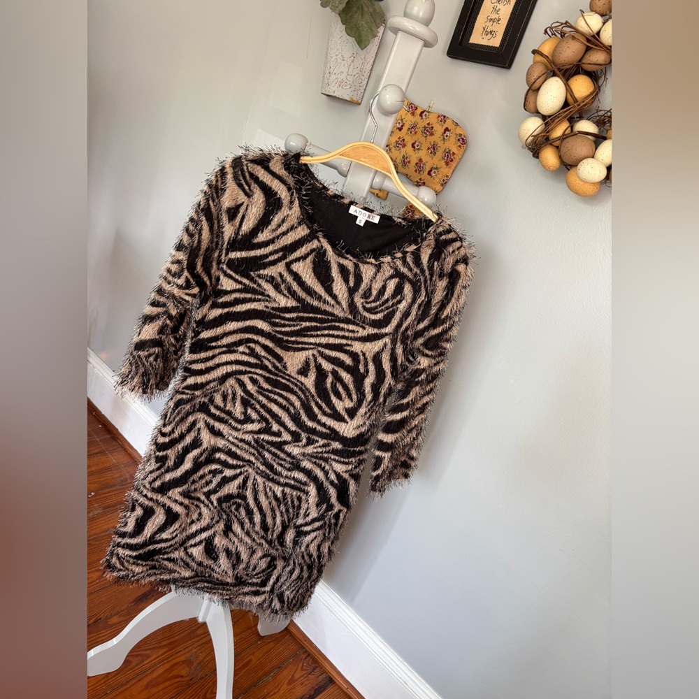 Adore  Sz S Black and Brown Zebra Print Sweater Dress